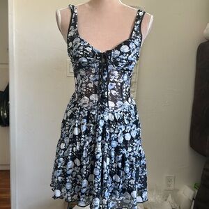 NWT Floral Mesh Lace Up Mini Corset Dress